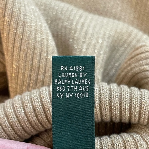 Lauren Ralph Lauren Metallic Gold Ribbed Turtleneck Sweater quiet luxury - Picture 4 of 11